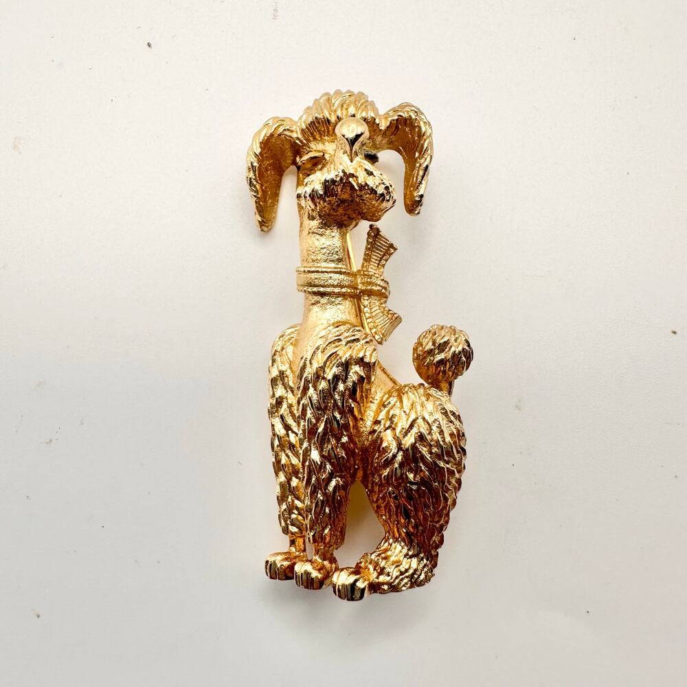 Boucher Gold Toned Poodle Seated Dog Figural Estate Brooch Mid Century MCM Pin